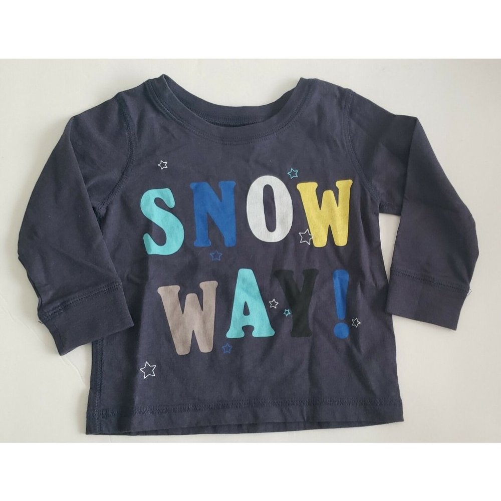 Peek T-Shirt Baby Boys Size 6/12 months Graphic Snow Way Navy Long Sleeve New